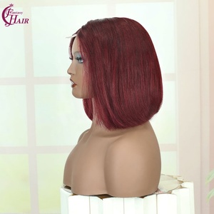 FH precio barato 2x6 pelucas Bob corto cabello humano 10 pulgadas prearrancado # 99J peluca Bob recta cabello humano encaje frontal sin pegamento - Product Image 2