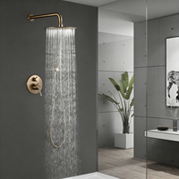 Système de douche pluie mural rond en laiton brossé bronze avec mitigeur pour salle de bain