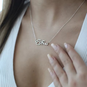 Collana Personalizzata con Nome in Acciaio Inossidabile Placcato Oro 18K, Design a Zampa di Animale, Regalo di Moda per Amanti degli <span class=keywords><strong>Animali</strong></span> - Product Image 4