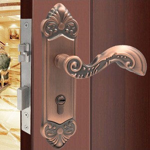 Manija de puerta interior de madera con cerradura de palanca estilo europeo, de acero inoxidable 304, duradera, para dormitorios - Product Image 1
