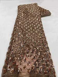 Tissu de <span class=keywords><strong>Robe</strong></span> de Mariée et de Soirée en Dentelle à Paillettes Lourdes en Cuivre, Motif Floral Dispersé, Couture, Livraison Rapide - Product Image 5