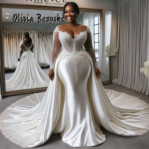 Satén Aso Ebi sirena <span class=keywords><strong>vestidos</strong></span> <span class=keywords><strong>de</strong></span> novia con cuentas perlas manga larga vestido <span class=keywords><strong>de</strong></span> novia africano 2025 <span class=keywords><strong>vestidos</strong></span> novias <span class=keywords><strong>boda</strong></span> personalizado - Product Image 1