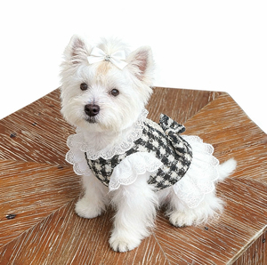 Elegante Abito per Cani in Pizzo Bianco e Nero, Vestito Protettivo Estivo a Quadri, Outfit Moderno di Lusso Primaverile per <span class=keywords><strong>Cuccioli</strong></span> di <span class=keywords><strong>Piccola</strong></span> Taglia - Product Image 4