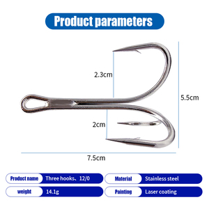 Hameçons triples en acier à haute teneur en carbone, barbelés, durables, pour appâts coulants, pour la pêche sur glace en hiver et la pêche commerciale en eau douce - Product Image 6
