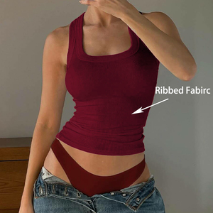Canotte in tessuto a coste da <span class=keywords><strong>donna</strong></span> con collo quadrato su misura per <span class=keywords><strong>donna</strong></span> - Product Image 4