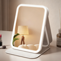 Miroir cosmétique à LED avec lumière, cadre carré en plastique, pliable, portable, pour table de maquillage, dortoir d'étudiant, bureau