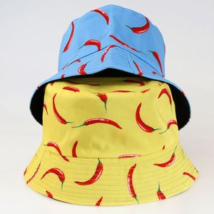 Wholesale Summer Fashion Unisex <b>Reversible</b> Fisherman Caps Custom Chili Printing Beach Sun <b>Hat</b> Polyester <b>Bucket</b> <b>Hats</b> - Product Image 2