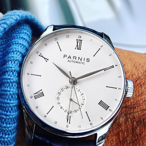 <span class=keywords><strong>Parnis</strong></span> Reloj Deportivo de Acero Inoxidable para Hombre, Cronógrafo Automático con Correa de Cuero, Esfera Analógica, Movimiento Hangzhou, Marca de 22mm, 42mm - Product Image 3