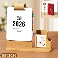 Calendrier d'impression en bois 2026 - Décoration de bureau multifonctionnelle avec horloge et fonction mémo - Calendrier mensuel