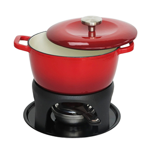 Cocotte en <span class=keywords><strong>fonte</strong></span> <span class=keywords><strong>émaillée</strong></span> rouge brillant avec pieds de support et trépied en <span class=keywords><strong>fonte</strong></span> pour brûleur - Product Image 2