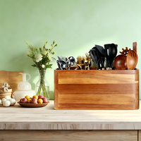 Porte-ustensiles de cuisine en bois pour comptoir ou plan de travail, porte-ustensiles en bois, récipient en bois rustique extra large
