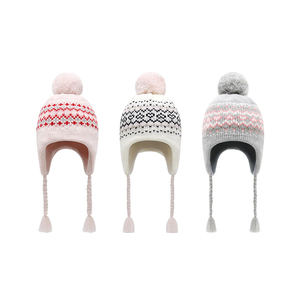 Chapeau d'hiver pour enfants, style péruvien, avec cache-oreilles, doublure en polaire, pompon, <span class=keywords><strong>bonnet</strong></span> en tricot pour filles de 3 à 10 ans - Product Image 2