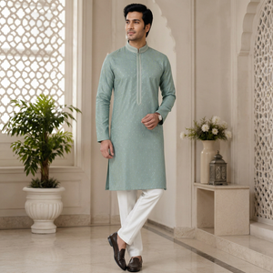 NOIIR PIGEON Kurta Étnica Premium para Hombre, de Seda Jacquard Estampada, Sin Arrugas, de Secado Rápido, para Bodas, Fiestas y Eventos - Product Image 1