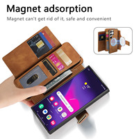 Étui de téléphone 2 en 1 pour Samsung Galaxy S25 Ultra, portefeuille mobile, protection de téléphone portable, porte-cartes pour femmes, en cuir PU, avec coque amovible
