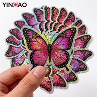Autocollants holographiques vintage personnalisés, imperméables, découpés au laser, papillon, soleil, lune, rose, scarabée, mandala, pour ordinateur portable