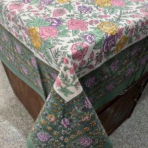 Mantel rectangular hecho a mano, mantel con estampado de Rajastán, mantel con estampado de bloques florales, mantel decorativo de algodón para mesa - Product Image 2