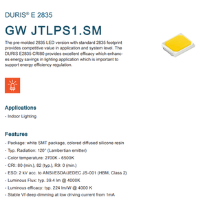 Durable GW 0,18 Ra80 W Blanco cálido Blanco natural Blanco frío Osrams Led Chips - Product Image 2