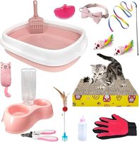 Kit Esencial de Inicio para Gatitos de 15 Piezas: Arenero, Rascador, Comedero Automático, Juguete, Collar, Lima de Uñas y Guante de Aseo para Gatitos Recién Nacidos