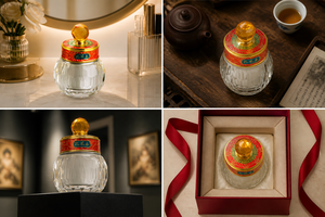 Klein Oosterse Emaille Kristallen Sieradendoosje Amber Gefacet Knop Handgeschilderd Filigrain Deksel K9 Glas voor Sieraden - Product Image 6