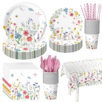 Ensemble de vaisselle de fête en papier floral de qualité supérieure, assiettes, gobelets, serviettes jetables, thème floral, anniversaire, mariage, fournitures pour fête de jardin