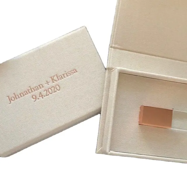 Caja de papel personalizada, unidad flash USB de cristal, caja de lino de regalo de paquete