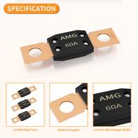 Composants de fusibles automobiles MEGA certifiés IEC, 40A 32V CC, à coupure rapide, non-indicateurs, en métal, pour applications marines, de type lame en ligne
