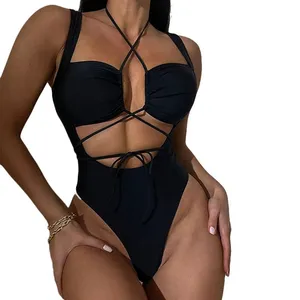 einteiliger bikini schwarz badeanzug dünn schulterband einteilig badeanzüge sexy damen bikini badeanzüge