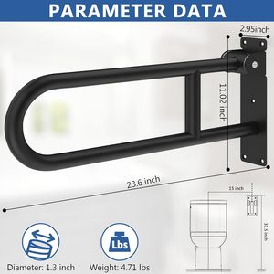 Platzsparende Klappbare 304 Edelstahl Toiletten-Haltegriffe U-Form Wandmontierte Badezimmer-Sicherheitsgriffe für Behinderte - Product Image 4