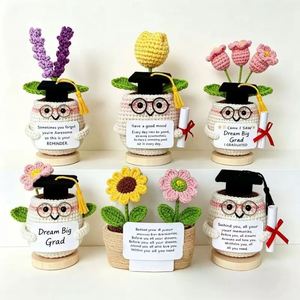 Factory Custom Positive Energy Festival Birthday Gift <b>Decorative</b> Tabletop Desk Ornament Multi-Color Potted Plant Crochet Flower - Product Image 2