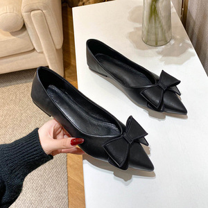 2026 New Summer Autumn Solid High Quality Elegant <b>Flat</b> Bow Tie Fashion Shoes Women Slip-On <b>Pointed</b> <b>Toe</b> Design PU Insole Rubber - Product Image 4