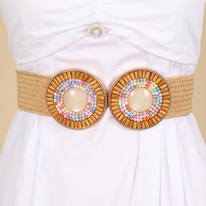 Nuovi Cinture da Donna Popolari di Design Personalizzate, Colorate, Simmetriche, con Fibbia Rotonda, in Paglia PP Intrecciata Elastica, in Rafia - Product Image 1