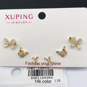 XUPING Jewelry Wholesale 14K Gold Color Plated Fashion Synthetic CZ Women Three Pair Set Ladies Women <strong>Small</strong> <strong>Stud</strong> <strong>Earring</strong> - Product Image 1