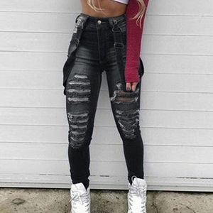 <span class=keywords><strong>Jeans</strong></span> Sexs Ketat Gadis, <span class=keywords><strong>Jeans</strong></span> Fashion Suspender Pinggang Tinggi Robek Panjang Potongan Dan Jahit Elastis Sexs Brushed Denim Tebal - Product Image 3