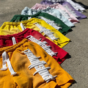 Custom Straight Casual Mid Streetwear for Shorts <strong>Pants</strong> for <strong>Hem</strong> Distress Drawstring Vintage French Terry Acid Washed Men - Product Image 1