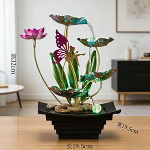 Fontaine électrique ronde avec éclairage arrière, ornement de fleurs, de fées et de papillons, pour la décoration de la maison ou du bureau - Product Image 4
