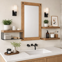 Étagères murales flottantes en bois rustique style ferme, personnalisables, lot de 3, avec paniers de rangement en fil métallique noir pour cuisine et salle de bain