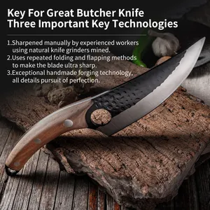 Cuchillo de cocina para deshuesar curvo con mango de palisandro forjado a mano de acero de alto carbono de 5 pulgadas con funda de cuero, cuchillos de chef
