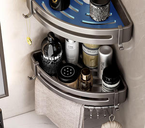 Étagère d'<span class=keywords><strong>angle</strong></span> murale multifonctionnelle moderne en métal noir sans perçage pour cuisine et <span class=keywords><strong>salle</strong></span> <span class=keywords><strong>de</strong></span> <span class=keywords><strong>bain</strong></span> - Product Image 4