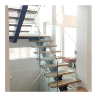 Escalier moderne intérieur pour villa, avec garde-corps en verre, escalier droit flottant en acier et bois, pour appartement, sous-sol, hall, écologique