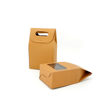 Bolsa de Papel Kraft Plegable con Cierre Automático y Ventana Transparente para Empacar Pastelería Casera para Llevar
