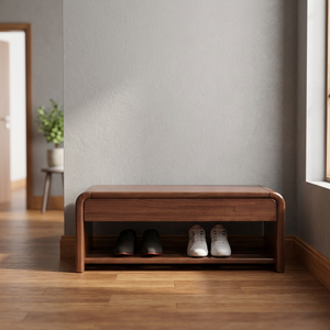 Modern Wood Entryway Bench <b>with</b> <b>Storage</b> Shelf for Home Living Room Furniture - Product Image 4