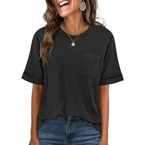 ANRABESS Camiseta holgada de manga corta para mujer, camiseta básica informal de verano con bolsillo, tela de jersey transpirable 100% algodón - Product Image 1