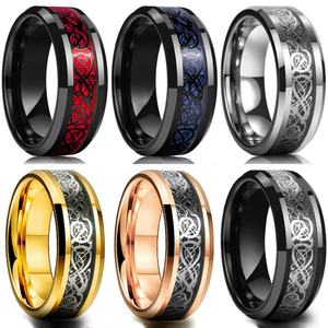 Wholesale Fashion Dragon <b>Plate</b> <b>Ring</b> Creative Red Green Gold Silver Carbon Fiber Tungsten Steel Personalities Weddings - Product Image 6