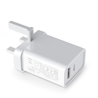 Chargeur rapide HNT 20W GaN avec prise UK rétractable, adaptateur secteur de bureau à charge rapide A+C avec CE UKCA pour iPhone 16/15/14
