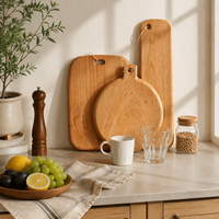 Natürliches Kirschholz Servierplatten-Set Mehrfach Geformte Runde und Rechteckige Holzplatten für Sushi Dessert Café Tischgeschirr