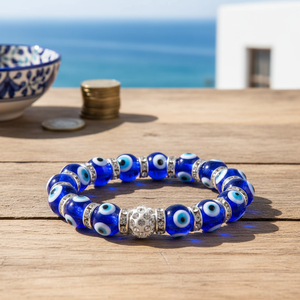 <b>CRYSTAL</b> BEADED AND BLUE GLASS EVIL EYE BEADED <b>BRACELET</b> FROM TURKEY NAZAR BONCUK - Product Image 3