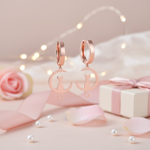 Stylish 925 Sterling <b>Silver</b> Rose Gold Plated Anti-allergy Cute Drop <b>Cat</b> <b>Earrings</b> for Women & Children Wedding Party Gift - Product Image 2