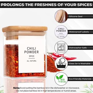 8 oz High Borosilicate Kitchen Glass Storage <b>Spice</b> <b>Jars</b> 12 Piece Set With Airtight Wooden Bamboo Lid - Product Image 4