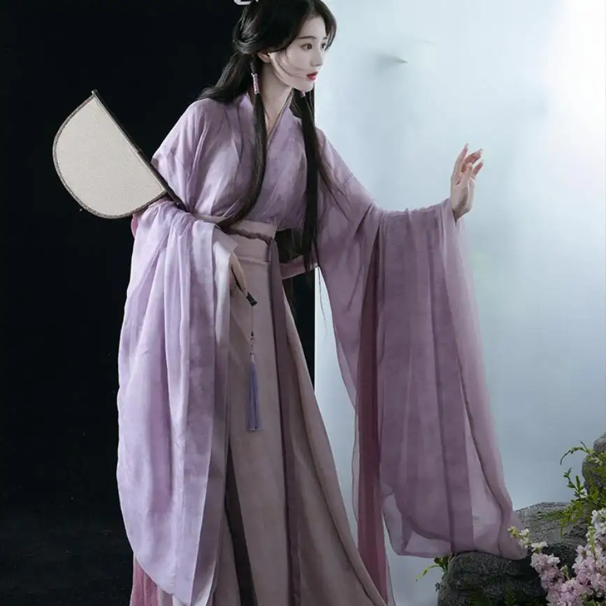 2024 Nieuwe Licht Paarse Elegante Oude Chinese Kostuum Fee Cosplay Hanfu Tang Dynastie Traditionele Chinese Folk Jurk Voor Vrouwen