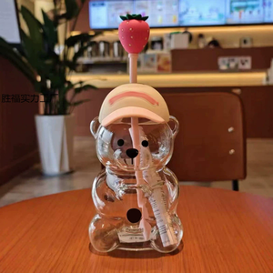 Vaso de cristal con diseño de oso y fresa para bebidas frías, nuevo, al por mayor - Product Image 5